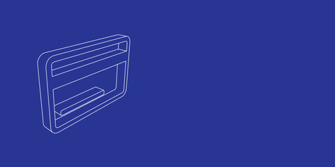 Poster - The outline of a large credit card symbol made of white lines on the left. 3D view of the object in perspective. Vector illustration on indigo background