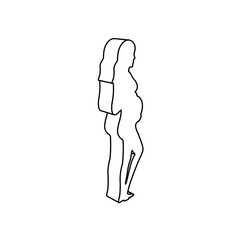 Poster - The outline of a large pregnant woman symbol is made with black lines. 3D view of the object in perspective. Vector illustration on white background