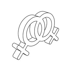 Poster - The outline of a large lesbian symbol is made with black lines. 3D view of the object in perspective. Vector illustration on white background