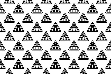 Poster - Seamless pattern completely filled with outlines of road narrowing signs. Elements are evenly spaced. Illustration on transparent background