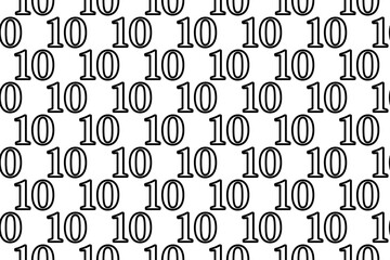 Poster - Seamless pattern completely filled with outlines of number ten symbols. Elements are evenly spaced. Illustration on transparent background