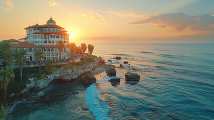 Poster - Hotel at the sea, beautiful area, rich. Aerial high view.
