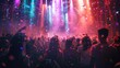 © visoot - Gloomy crowd having fun at a night club party with confetti and colorful lights.