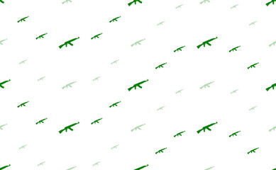 Poster - Seamless pattern of large and small green assault rifles. The elements are arranged in a wavy. Illustration on light green background