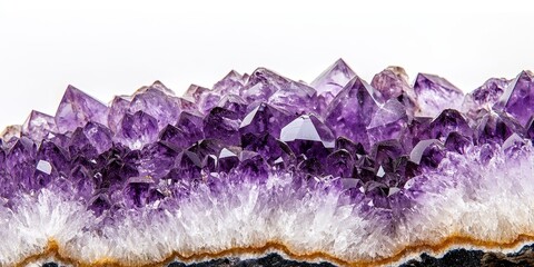 Aufkleber - Macro close up of an amethyst crystal druse showcasing its intricate textures and vivid colors against a white background, highlighting the beauty of the amethyst crystal druse in detail.