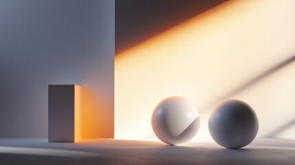 Poster - Minimalist Scene with White Spheres and Block