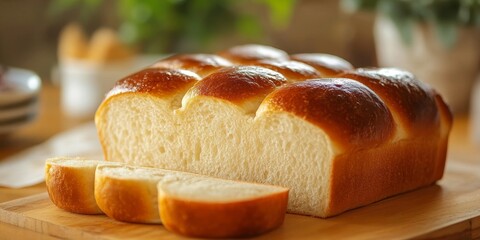 Aufkleber - Freshly baked homemade bread, sliced and prepared for enjoyment, offers the perfect addition to any meal. This homemade bread is ready to eat and ideal for various culinary creations.