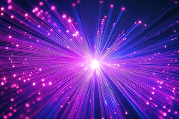 Poster - Abstract vibrant tech background. Fiber optic lines radiate outward from center. Purple, blue tones create dynamic visual effect. Ideal for tech presentations. Fast speed lines concept. Futuristic