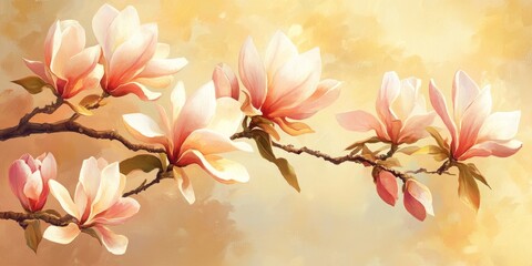Aufkleber - Magnolia flower branch showcasing beautiful spring flowers, highlighting the elegance and freshness of spring flowers as they bloom, creating a vibrant display of nature s beauty.
