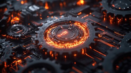 Aufkleber - Glowing Gears Intricate Mechanical System Design