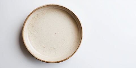 Aufkleber - Circular clean pottery plate in neutral beige displayed on a white studio background, featuring a high angle view ideal for food styling and advertising showcasing the pottery plate s versatility.