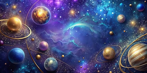 Wall Mural - celestial bodies in a vibrant nebula a cosmic tapestry of planets and stars