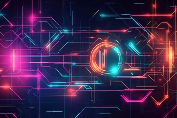 Poster - Abstract tech background vibrant colors glowing lines futuristic shapes. Generative ai art style digital design. Colorful lines create intricate patterns, shapes. Modern, dynamic visual aesthetic.