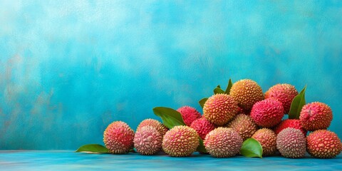Aufkleber - Fresh lychee fruits displayed beautifully against a vibrant blue background, highlighting the unique texture and color of fresh lychee fruits for an appealing visual experience.