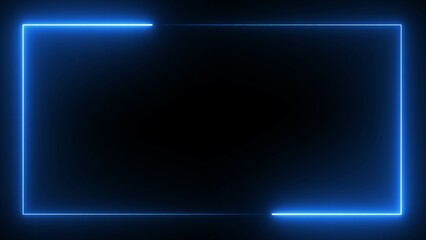 Wall Mural - neon blue color light for overlay element. neon rectangle frame icon illustration on black backgroun