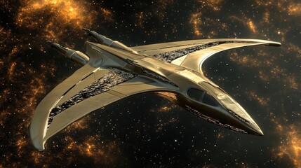 Poster - Sleek spaceship with large wings gliding through the cosmos