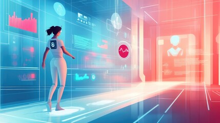 Poster - Smart wearable AI device providing health insights in a clean futuristic environment Illustration of innovative technology integrated with personal life