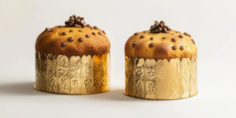 Aufkleber - Christmas panettone cake displayed in elegant gold packaging on a white background, showcasing the festive appeal of the Christmas panettone cake for the holiday season.