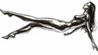 © HQAsset - A 3D Illustration of a Chrome-Plated Female Figure,  Floating Gracefully with Long Black Hair,  Against a White Background