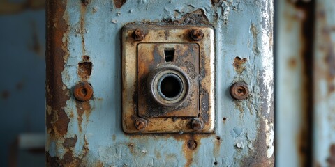 Poster - Rusty light switch found in the interior of an abandoned building, highlighting the forgotten aesthetic of old light switches and their historical significance. Explore the abandoned charm of such