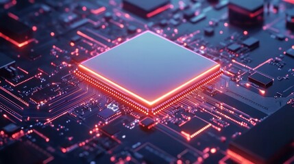 Poster - Tech innovations with futuristic microchip and glowing lines