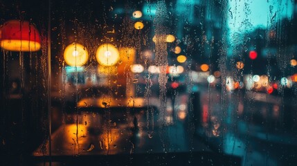 Aufkleber - Textured rain-streaked window glass with dramatic lighting