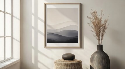 Poster - Vertical frame mockup with clean design, placed above a side table