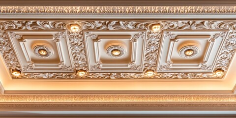 Aufkleber - Close up of a ceiling background featuring decorative lights, showcasing the intricate design and illuminating features of the ceiling background in detail.