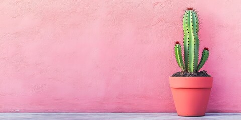 Poster - Potted cactus displayed in front of a pink wall, showcasing the vibrant aesthetic of the potted cactus in a modern setting, perfect for adding character with the potted cactus.