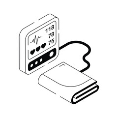 Wall Mural - Isometric icon of digital blood pressure monitor for health diagnostics