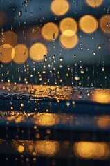 Wall Mural - Window with raindrops and bokeh 