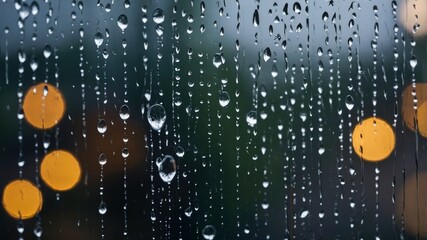 Wall Mural - Window with raindrops and bokeh 