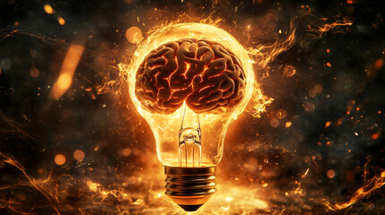 Aufkleber - Brain on fire: illuminating innovation, creativity, and new ideas in a light bulb