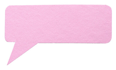 Poster - Pink blank cut out cardboard paper speech bubble with round rounded corners rough edges, copy space for text on transparent png background design element