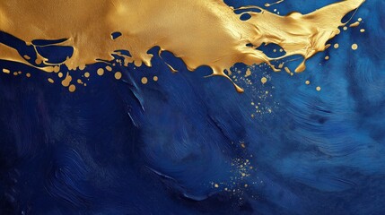 Poster - Abstract illustration with blue, gold textures. Luxury design concept. Abstract art piece with elegant blue backdrop, golden accents. Ideal for luxury products, fashion, tech designs. Stylish, modern
