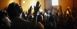 © Tadeusz - Black woman worshipping with raised hands in a vibrant church atmosphere.