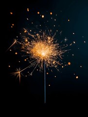 Wall Mural - Burning Sparkler with Orange Sparks on Black Background