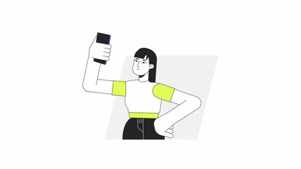 Poster - Phone user disconnected from network cartoon animation. Anxious woman holds smartphone fail 4K video motion graphic. Mad girl with cellphone problem animated 2D character isolated on white background