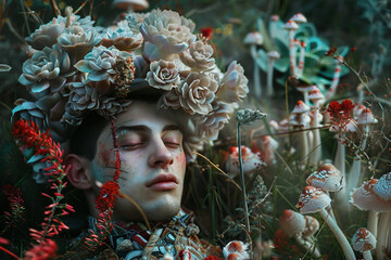 Wall Mural - portrait of beautiful girl adventure in surreal world created with generative ai