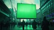 © Thanaporn - a billboard in london that is completely green. there are lots of people underneath the billboard looking up at it. it is dusk.