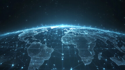Aufkleber - Global network and data exchange visualized as shining connections over planet earth rotating in space