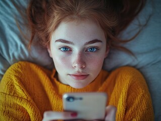 Sticker - Girl in Yellow Sweater with Phone