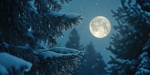 Wall Mural - moonlit winter forest scene