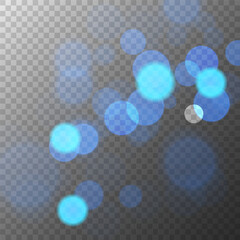 Aufkleber - Bokeh lights. Abstract blur light effect. Blurred overlay template. Blue color. Transparent background. Vector illustration.