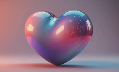 Poster - Heart made of glass is sitting on a table. The heart is purple and blue. The table is gray