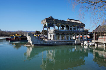 Wall Mural - Stone Boat Architecture Landscape of Summer Palace in Beijing.