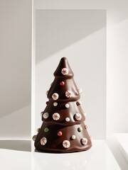 Wall Mural - Chocolate Christmas tree with decorations in the form of candies, 3D, light background