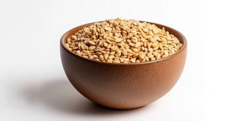 Poster - Wheat cereal with honey served in a brown bowl against a clean white background, highlighting the deliciousness of wheat cereal and the sweetness of honey in every bite.