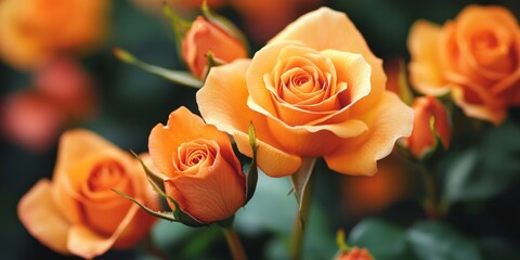 Poster - Orange roses are a stunning perennial flowering plant that embodies friendship and joy. The vibrant orange rose is ideal for celebrating special moments and enhancing well being, making it truly