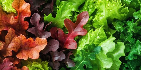 Aufkleber - Fresh green and red oak leaves from the farm, perfect for creating a delicious salad. These vibrant salad leaves add flavor and nutrition, making them an ideal choice for any salad.